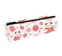 VAPOKF Astuccio in pelle con motivo floreale con gatti fortunati, portapenne, portamonete, trousse per trucchi per studenti, cancelleria, scuola, ufficio