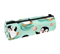 VAPOKF Astuccio in pelle con pinguini e conchiglie per penne, matite, portamonete, trousse per trucchi per studenti, cancelleria, scuola, ufficio