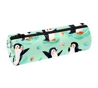 VAPOKF Astuccio in pelle con pinguini e conchiglie, per penne, monete, cosmetici, articoli di cancelleria per studenti, scuola, ufficio