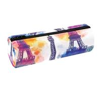 VAPOKF Astuccio in pelle con torri di Parigi ad acquerello, astuccio per matite, portamonete, trousse per trucchi per studenti, cancelleria, scuola, ufficio