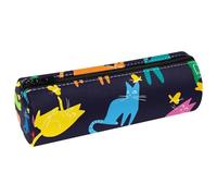 VAPOKF Astuccio in pelle PU con divertenti gatti che giocano con farfalle, astuccio per cancelleria per studenti, astuccio per trucchi per donne, ragazze, ragazzi, bambini, scuola e ufficio, Multi