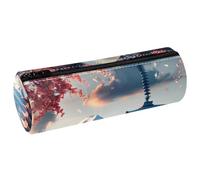 VAPOKF Astuccio in pelle PU con stampa del Monte Fuji del Tempio del Giappone, astuccio per penne e cancelleria per studenti, astuccio per trucchi per donne, ragazze, ragazzi, bambini, scuola e