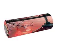 VAPOKF Astuccio in pelle PU con stampa di tempio di ciliegia del Monte Fuji, astuccio per cancelleria per studenti, astuccio per trucchi per donne, ragazze, ragazzi, bambini, scuola e ufficio, Multi