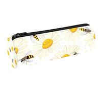VAPOKF Astuccio in tela con api che volano su margherite, portamonete, trousse per trucchi per studenti, cancelleria, scuola, ufficio, Multi, 20x6.3cm/7.9x2.5in, Astucci per matite
