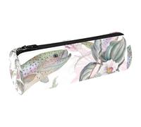 VAPOKF Astuccio in tela con motivo di trota arcobaleno e fiori rosa, per penne, monete, cosmetici, cancelleria per studenti, scuola, ufficio, Multi, 20x6.3cm/7.9x2.5in, Astucci per matite