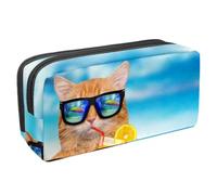 VAPOKF Astuccio per matite, astuccio per studenti, per adolescenti e ragazze, materiale scolastico per ufficio - Cooper Girl Hello Summer Funny Cat, multicolore, 2,3 x 8,2 x 3,9"/6 x 21 x 10 cm,