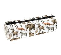 VAPOKF Astuccio per matite con animali della foresta, orso, cervo, lupo, volpe, lepre, in pelle PU, astuccio per cancelleria per studenti, astuccio per trucchi per donne, ragazze, ragazzi, bambini
