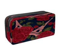 VAPOKF Astuccio per matite con cerniera, per ragazzi e ragazze, per scuola e ufficio, motivo: Torre di Parigi e la Senna, Rose Rosse E Torre Eifel Parigi, 2.3x8.2x3.9in/6x21x10cm, Astuccio portapenne