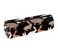 VAPOKF Astuccio per matite con coniglio, lepre su sfondo nero, in pelle PU, astuccio per cancelleria per studenti, astuccio per trucchi, per donne, ragazze, ragazzi, bambini, scuola e ufficio, Multi