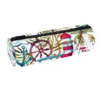 VAPOKF Astuccio per matite con faro a vela e palma e ancora, in pelle PU, organizer per cancelleria per studenti, astuccio per trucchi per donne, ragazze, ragazzi, bambini, scuola e ufficio, Multi