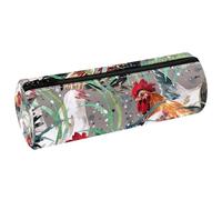 VAPOKF Astuccio per matite con gallo e galline sul prato, in pelle PU, per studenti, cancelleria per studenti, astuccio per trucchi, per donne, ragazze, ragazzi, bambini, scuola e ufficio, Multi