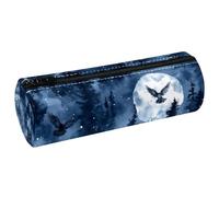 VAPOKF Astuccio per matite con stampa di animali sotto la notte, in pelle PU, astuccio per penne e cancelleria per studenti, astuccio per trucchi, per donne, ragazze, ragazzi, bambini, scuola e