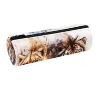 VAPOKF Astuccio per matite con stampa di tigri e leoni, in pelle PU, per studenti, cancelleria, trousse per trucchi per donne, ragazze, ragazzi, bambini, scuola e ufficio, Multi, 20x6.3x6.3 CM