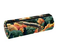 VAPOKF Astuccio per matite con stampa di un albero lussureggiante, in pelle PU, con motivo treno sulla ferrovia, astuccio per cancelleria per studenti, astuccio per trucchi, per donne, ragazze