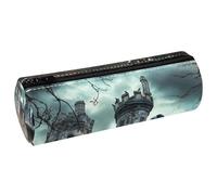 VAPOKF Astuccio per matite con stampa di un castello di corvo sull'abbandono, in pelle PU, astuccio per penne, cancelleria per studenti, borsa per trucchi, per donne, ragazze, ragazzi, bambini, scuola