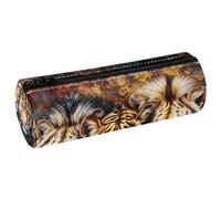 VAPOKF Astuccio per matite con stampa tigre e leoni, in pelle PU, astuccio per cancelleria per studenti, astuccio per trucchi, per donne, ragazze, ragazzi, bambini, scuola e ufficio, Multi, 20x6.3x6.3