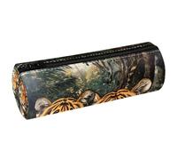 VAPOKF Astuccio per matite con stampa tigre sulla foresta, in pelle PU, astuccio per cancelleria per studenti, astuccio per trucchi, per donne, ragazze, ragazzi, bambini, scuola e ufficio, Multi