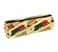 VAPOKF Astuccio per matite con stampa Train on the Road, in pelle PU, per studenti, cancelleria, trousse per trucchi, per donne, ragazze, ragazzi, bambini, scuola e ufficio, Multi, 20x6.3x6.3 CM