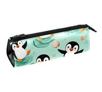VAPOKF Astuccio per penne con pinguini e conchiglie, astuccio per cancelleria, astuccio per cosmetici, borsa compatta con cerniera
