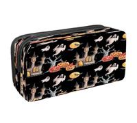 VAPOKF Astuccio per penne e cancelleria per studenti, con cerniera, per ragazzi e ragazze, articoli per la scuola e l'ufficio, Halloween gatto nero zucca, Halloween Dead Tree Castle Ghost Pumpkin,