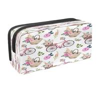 VAPOKF Astuccio per penne e cancelleria per studenti, con cerniera, per ragazzi e ragazze, articoli per la scuola e l'ufficio, orologi da tasca neri retrò, Romantico Bicicletta Rosa Fiore e Borsa,