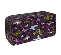 VAPOKF Astuccio per penne e cancelleria per studenti, con cerniera, per ragazzi e ragazze, materiale scolastico e ufficio, farfalla e libellula su carta vecchia, Belle macchie di farfalla e congedo