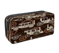 VAPOKF Astuccio per penne e cancelleria per studenti, con cerniera, per ragazzi e ragazze, materiale scolastico e ufficio, locomotive a vapore retrò, Retro Steampunk Cars, 2.3x8.2x3.9in/6x21x10cm,