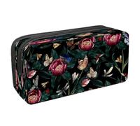 VAPOKF Astuccio per penne e cancelleria per studenti, con cerniera, per ragazzi e ragazze, materiale scolastico e ufficio, farfalla e libellula su carta vecchia, Butterfly Bee Dragonfly Ladybug on