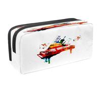 VAPOKF Astuccio per penne e cancelleria per studenti, con cerniera, per ragazzi e ragazze, per scuola e ufficio, con chitarra blu, CD Record, Colorato pianoforte tromba, sassofono, chitarra, violone