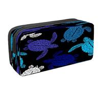 VAPOKF Astuccio per penne e cancelleria per studenti, con cerniera, per ragazzi e ragazze, per scuola e ufficio, tartaruga marina blu su sfondo scuro, Sagoma di tartaruga oceanica su nero,