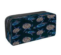 VAPOKF Astuccio per penne e cancelleria per studenti, con cerniera, per ragazzi e ragazze, per scuola e ufficio, tartaruga marina blu su sfondo scuro, Tartaruga marina blu sul buio,