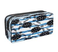VAPOKF Astuccio per penne e cancelleria per studenti, con cerniera, per ragazzi e ragazze, per scuola e ufficio, tartaruga marina blu su sfondo scuro, Tartarughe nere su onda, 2.3x8.2x3.9in/6x21x10cm,