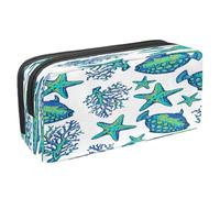 VAPOKF Astuccio per penne e cancelleria per studenti, con cerniera, per ragazzi e ragazze, per scuola e ufficio, tartaruga marina blu su sfondo scuro, Pesci Esotici Stelle Marine Corallo,