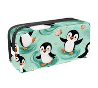 VAPOKF Astuccio per penne e matite, astuccio per cancelleria per studenti, con cerniera, per ragazzi e ragazze, articoli per la scuola e l'ufficio, motivo: pinguini e conchiglie
