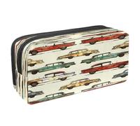 VAPOKF Astuccio per penne e matite, astuccio per cancelleria per studenti, con cerniera, per ragazzi e ragazze, articoli per la scuola e l'ufficio, stile retrò con auto classiche, Multi, 2.3x8.2x3.9in