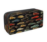 VAPOKF Astuccio per penne e matite, astuccio per cancelleria per studenti, con cerniera, per ragazzi e ragazze, articoli per la scuola e l'ufficio, stile retrò con auto antiche, Multi, 2.3x8.2x3.9in