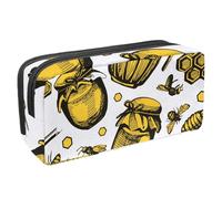 VAPOKF Astuccio per penne, matite, cancelleria per studenti, per ragazzi e ragazze, forniture per scuola e ufficio, motivo ape gialla a nido d'ape e barattolo di miele, Multi, 2.3x8.2x3.9in/6x21x10cm,