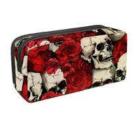 VAPOKF Astuccio per penne, matite, cancelleria per studenti, per ragazzi e ragazze, per scuola e ufficio, motivo: teschio morto con rose rosse, Multi, 2.3x8.2x3.9in/6x21x10cm, Organizer per borse