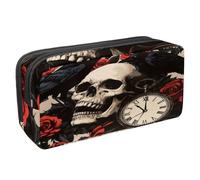 VAPOKF Astuccio per penne, matite, cancelleria per studenti, per ragazzi e ragazze, per scuola e ufficio, con corvo nero, rose rosse e teschio morto, Multi, 2.3x8.2x3.9in/6x21x10cm, Organizer per