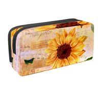 VAPOKF Astuccio per penne, matite, cancelleria per studenti, per ragazzi, ragazze, forniture scolastiche e ufficio, acquerello girasole e farfalla su vecchia lettera, Multi, 2.3x8.2x3.9in/6x21x10cm,