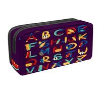 VAPOKF Astuccio per penne, matite, cancelleria per studenti, per ragazzi, ragazze, scuola e ufficio, a tema scuola, alfabeto, viola scuro, Multi, 2.3x8.2x3.9in/6x21x10cm, Organizer per borse