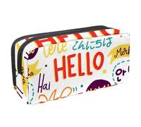 VAPOKF Astuccio per penne, matite, cancelleria per studenti, per ragazzi, ragazze, scuola e ufficio, con scritta "Hello Words in diverse lingue", Multi, 2.3x8.2x3.9in/6x21x10cm, Organizer per borse