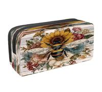 VAPOKF Astuccio per penne, matite, cancelleria per studenti, per ragazzi, ragazze, scuola e ufficio, lavagna rustica in legno con fiore d'api