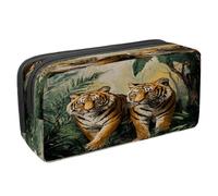 VAPOKF Astuccio per penne, matite, cancelleria per studenti, per ragazzi, ragazze, scuola e ufficio, motivo: due tigri su cespuglio