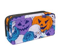 VAPOKF Astuccio per penne, matite, cancelleria per studenti, per ragazzi, ragazze, scuola e ufficio, motivo: teschio morto, zucca, Halloween, zucca, rosa blu, Multi, 2.3x8.2x3.9in/6x21x10cm, Organizer