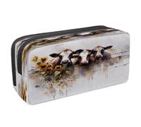 VAPOKF Astuccio per penne, matite, cancelleria per studenti, per ragazzi, ragazze, scuola e ufficio, motivo: mucche, girasoli, recinzione