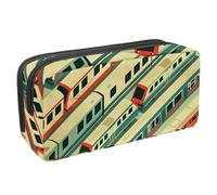 VAPOKF Astuccio per penne, matite, cancelleria per studenti, per ragazzi, ragazze, scuola e ufficio, motivo: treni in stazione, Multi, 2.3x8.2x3.9in/6x21x10cm, Organizer per borse