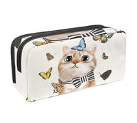 VAPOKF Astuccio per penne, matite, cancelleria per studenti, per ragazzi, ragazze, scuola e ufficio, simpatico gatto che gioca con farfalle volanti, Multi, 2.3x8.2x3.9in/6x21x10cm, Organizer per borse