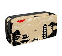 VAPOKF Astuccio per penne, matite, cancelleria per studenti, per ragazzi, ragazze, scuola e ufficio, stile retrò con tempio giapponese, Multi, 2.3x8.2x3.9in/6x21x10cm, Organizer per borse