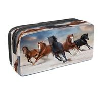 VAPOKF Astuccio portapenne con cerniera, per ragazzi e ragazze, per scuola e ufficio, motivo teschio grunge diviso, I cavalli corrono su Desert Storm, 2.3x8.2x3.9in/6x21x10cm, Astuccio
